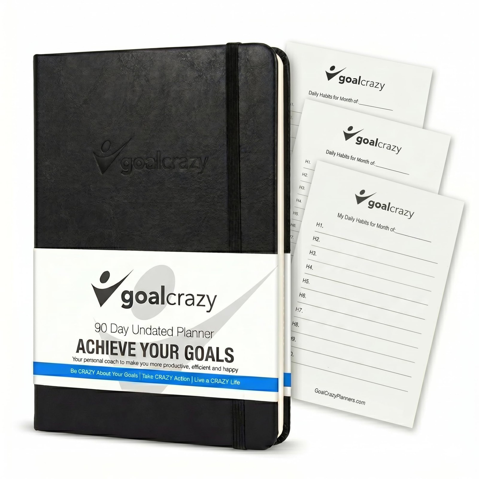 Goal Crazy Undated Planner – 90 Day Guided Journal & Productivity A5, Black