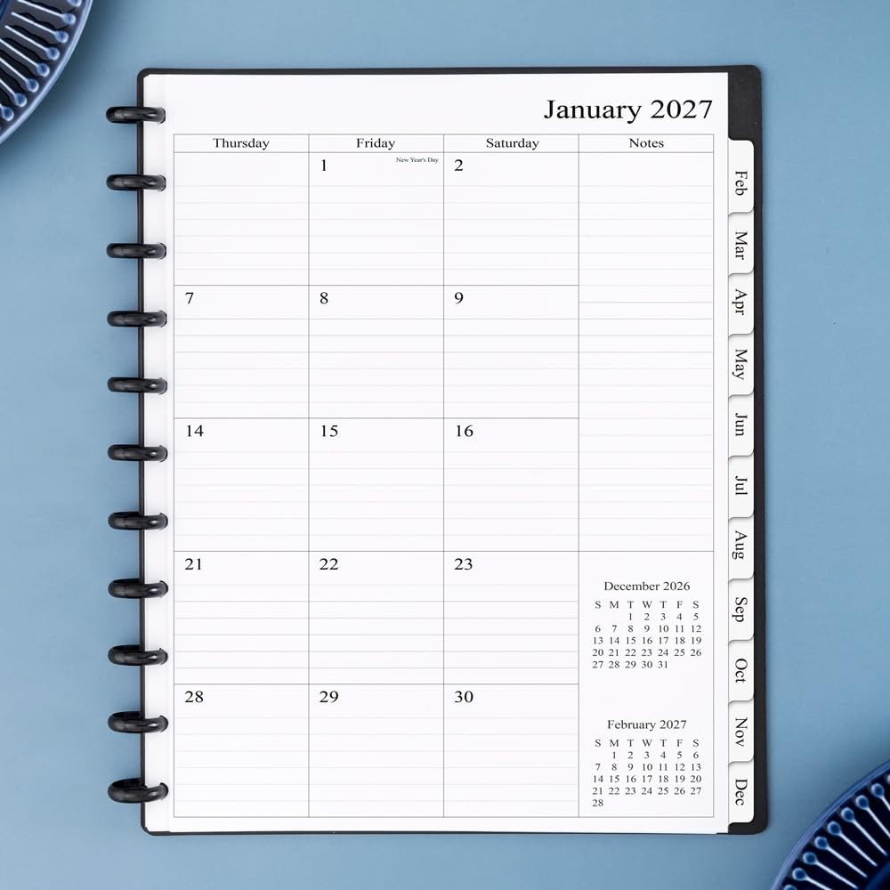 2026-2027 Monthly Planner Refill for 11-Disc Notebooks, Letter Size, 2 Pages/Mon