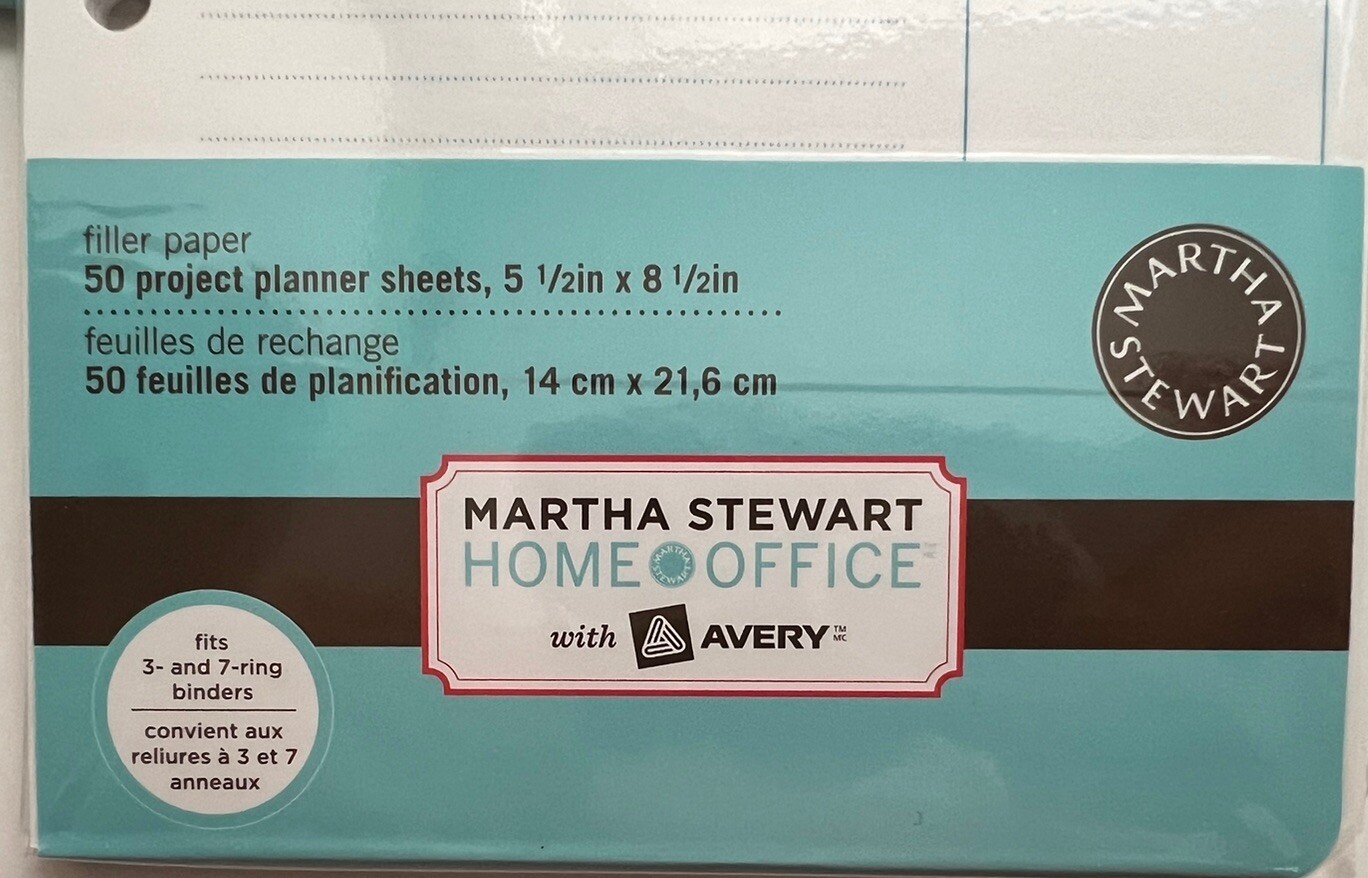 Martha Stewart Avery Filler Paper Project Planner Sheets 5.5 x 8.5 200 Sheets
