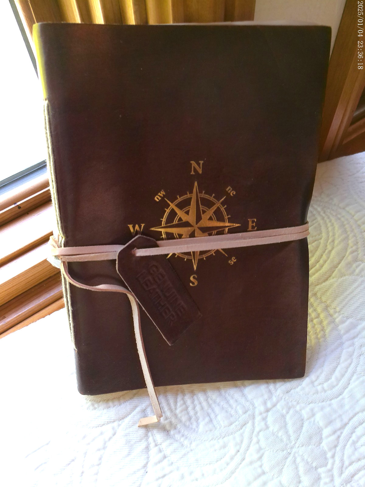 GENUINE LEATHER HANDMADE 144 LINED PAGES INDIA EMBOSSED COMPASS WALNUT GLOSS #2