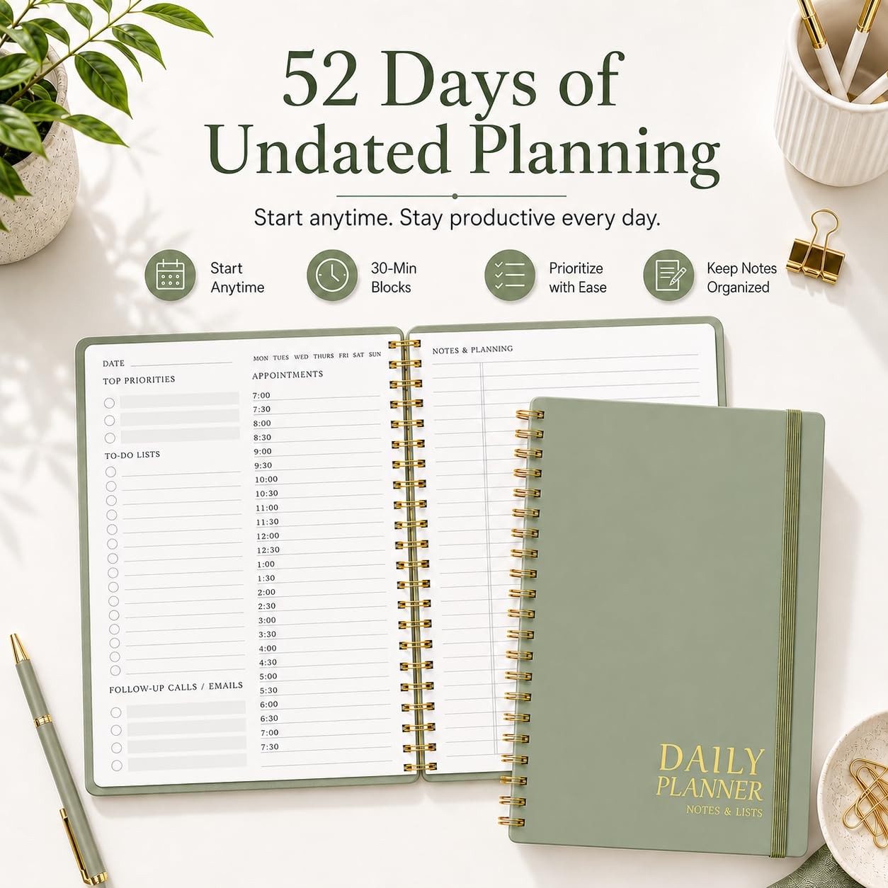 Daily Planner Undated – Simplified To Do List Notebook with Hourly Schedules,…