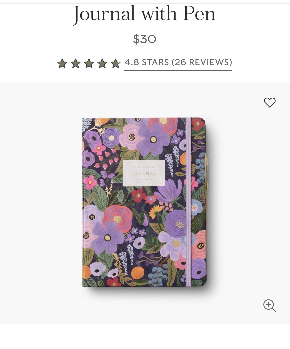 Rifle Paper Co Journal with Pen Garden Party Violet 144 Pages Brand New