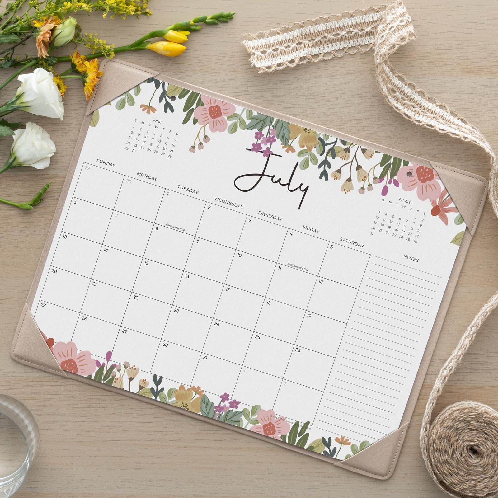 Cabbrix Desk Calendar 2026 with Desktop Mat, Floral Pad