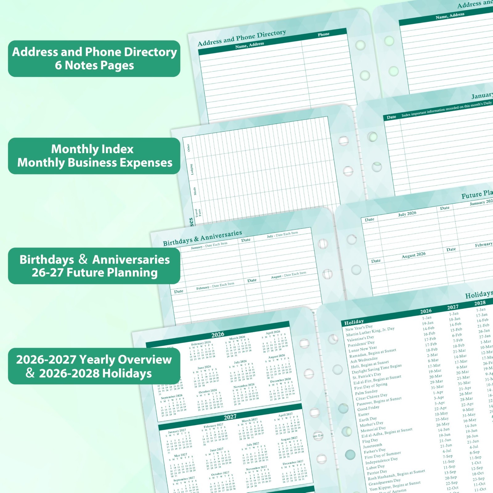 2026-2027 Daily Planner Refills, 5.5″ x 8.4″, Two Pages Per Day, Monthly Tabs, T