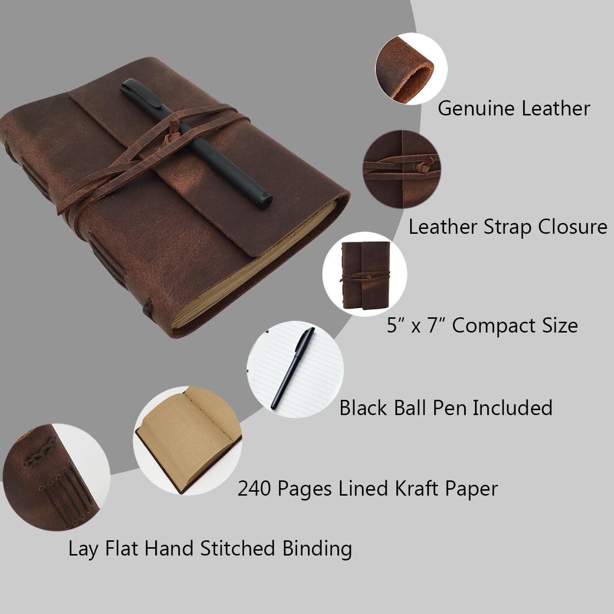 Leather Journal Writing Notebook – Genuine Leather Bound Daily Notepad for Me…