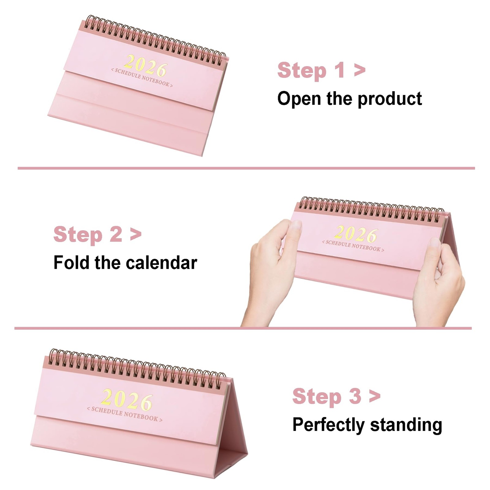 JUNKJWBZ Small Desk Calendar 2025-2026 Standing Flip Mini Calendar, Pink