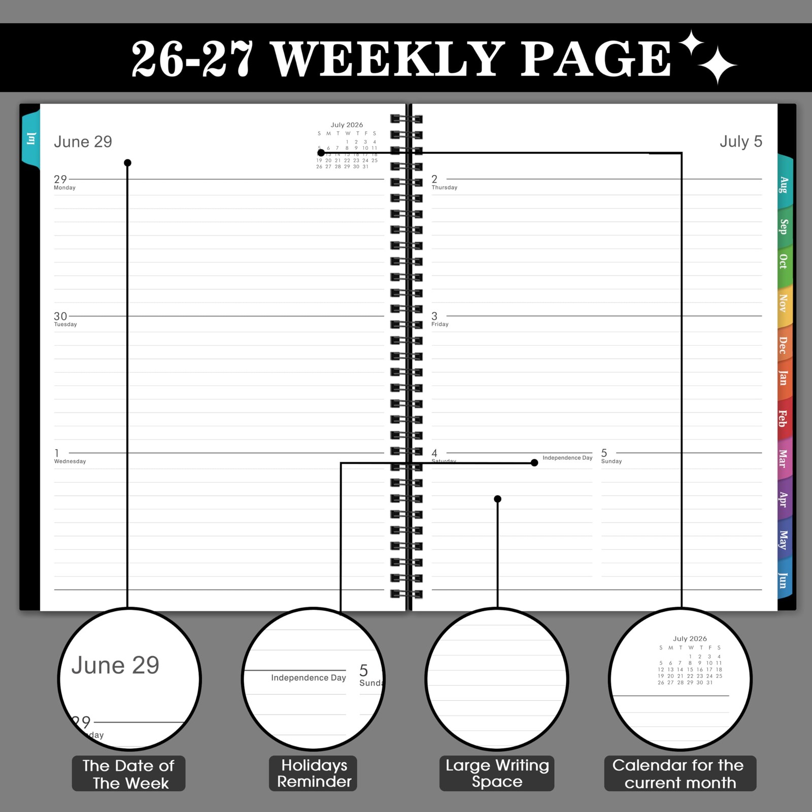 Planner 2026-2027 – Jul 2026 – Jun 2027, 9″ x 11″ Academic Black –