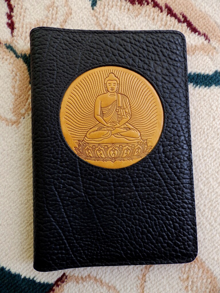 Oberon Design Leather Journal Cover 6″ x 9″ BUDDHA Icon in Black/Marigold