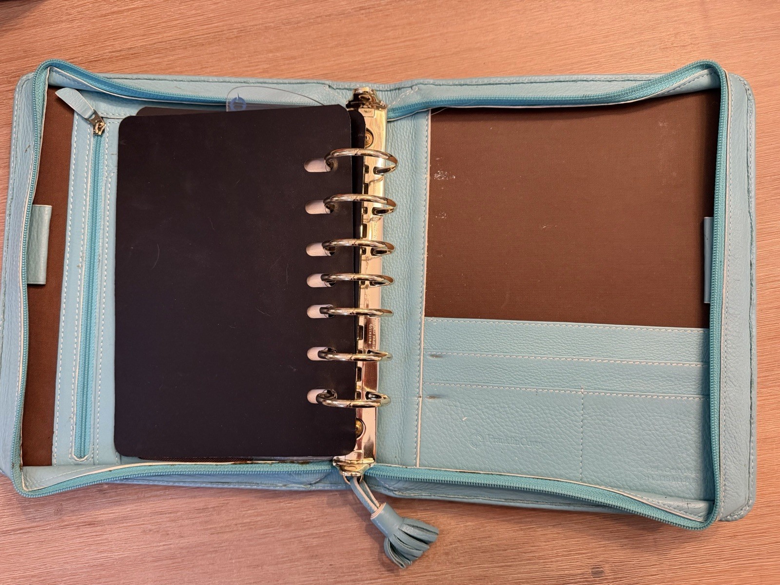Franklin Covey Leather Binder Tiffany Blue Tassel Seven 7 1.25”silver Rings Rare