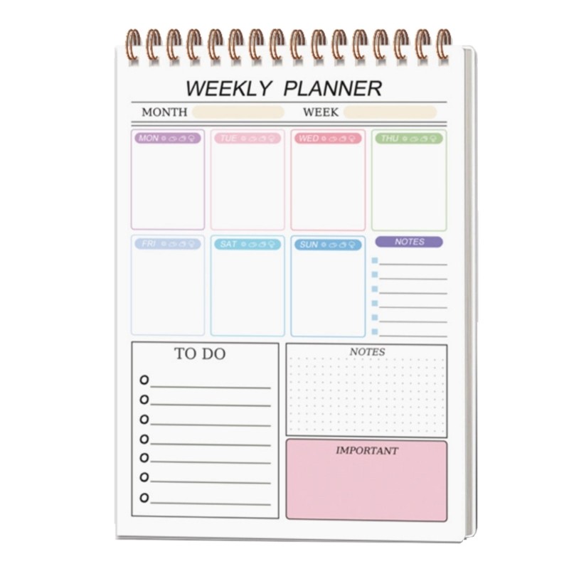 Weekly Planners Notepads With Coil Binding And Waterproof PP Cover For Daily