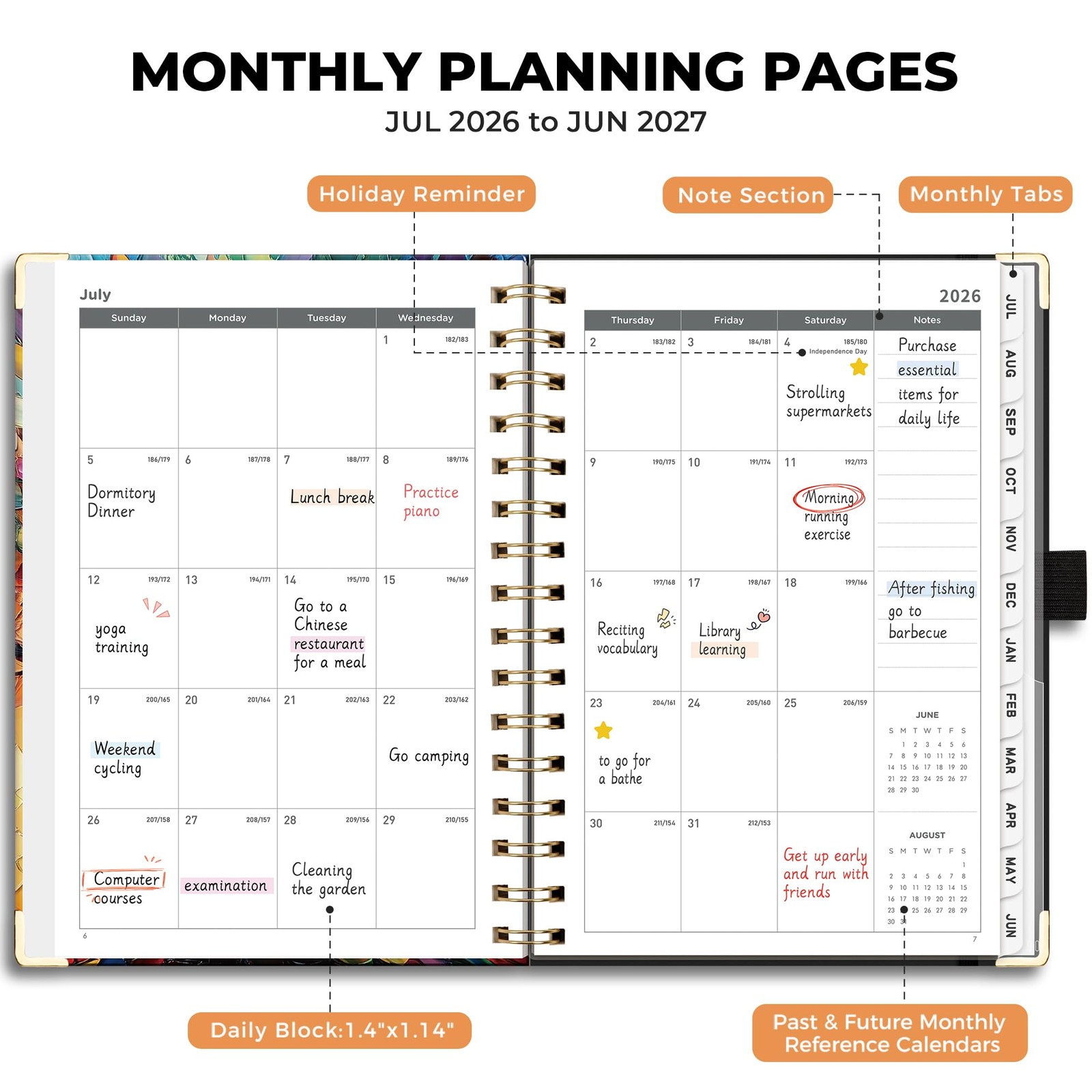 AHGXG Academic Planner 2026-2027, July 2026 – 5.7″ x 8.3″, Colourful Tree