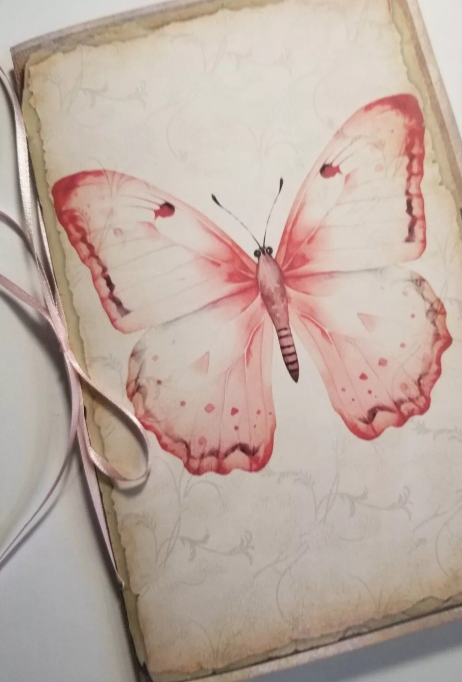 Junk Journal Blank Booklet “BUTTERFLIES & ROSES”Foral Pink Roses LG 5.5×8.5 40pg