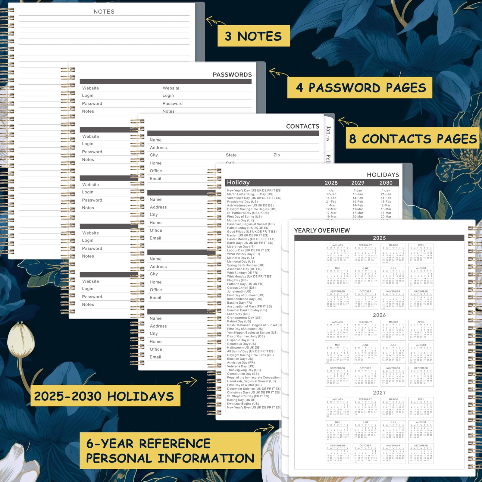 2024-2029 Monthly Planner 5-Year Calendar, 9×11 Inch Double Pocket