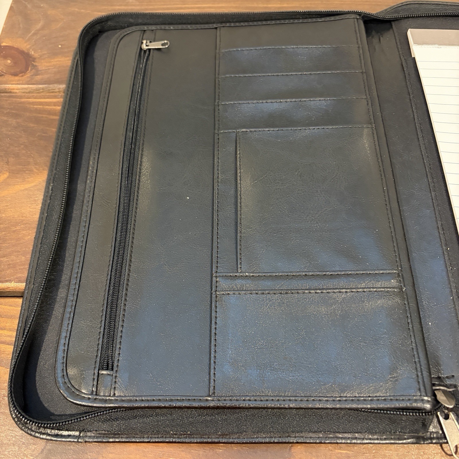 Zippered Padfolio Letter Portfolio Executive Organizer Universal Black Leather