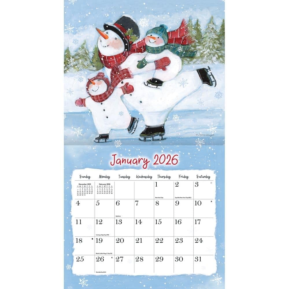 Lang Sam Snowman 2026 Wall Calendar – 12-Month 12.5″W x 0.2″H, 2026