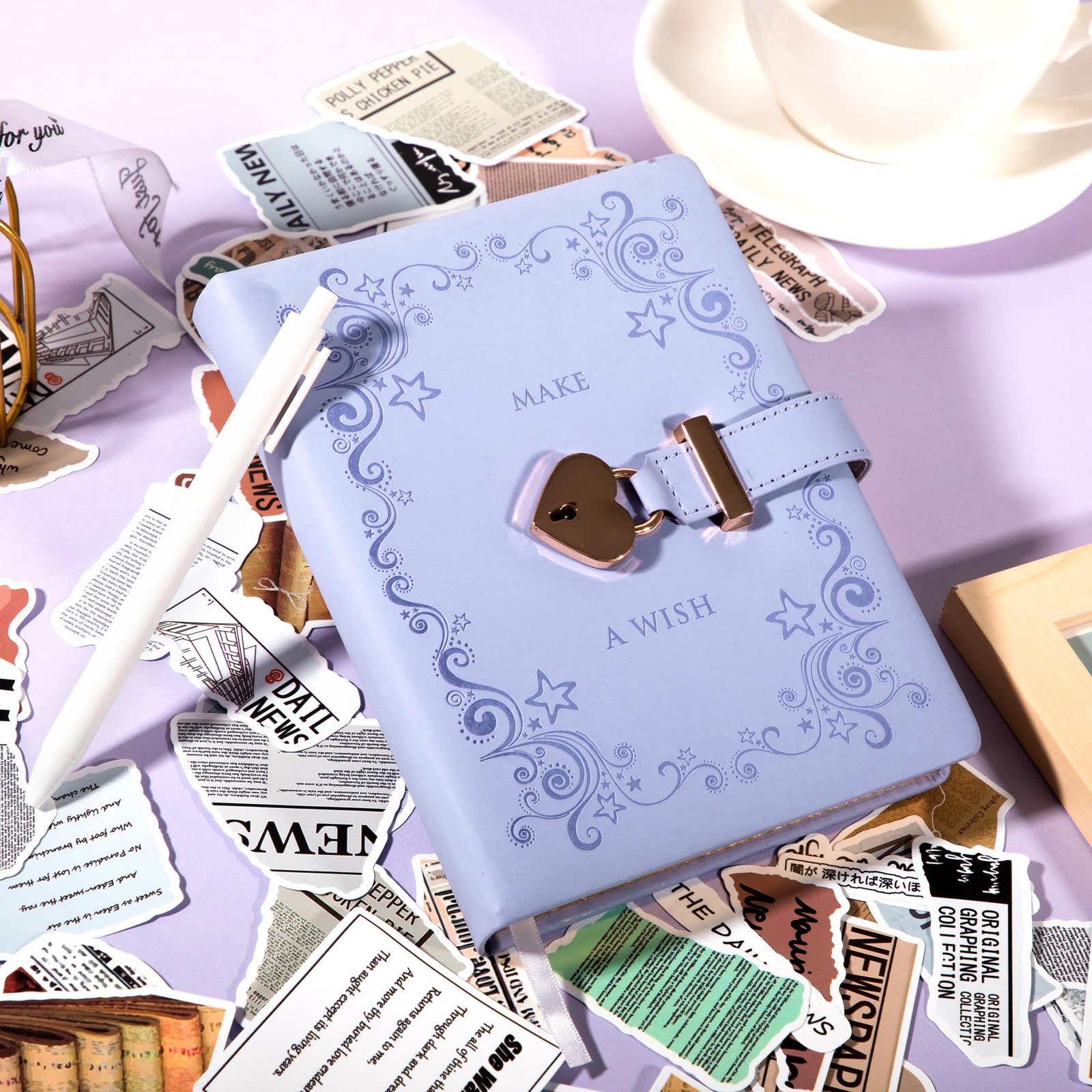 CAGIE Diary with Lock for Girls Pen Heart Shaped Vintage Purple