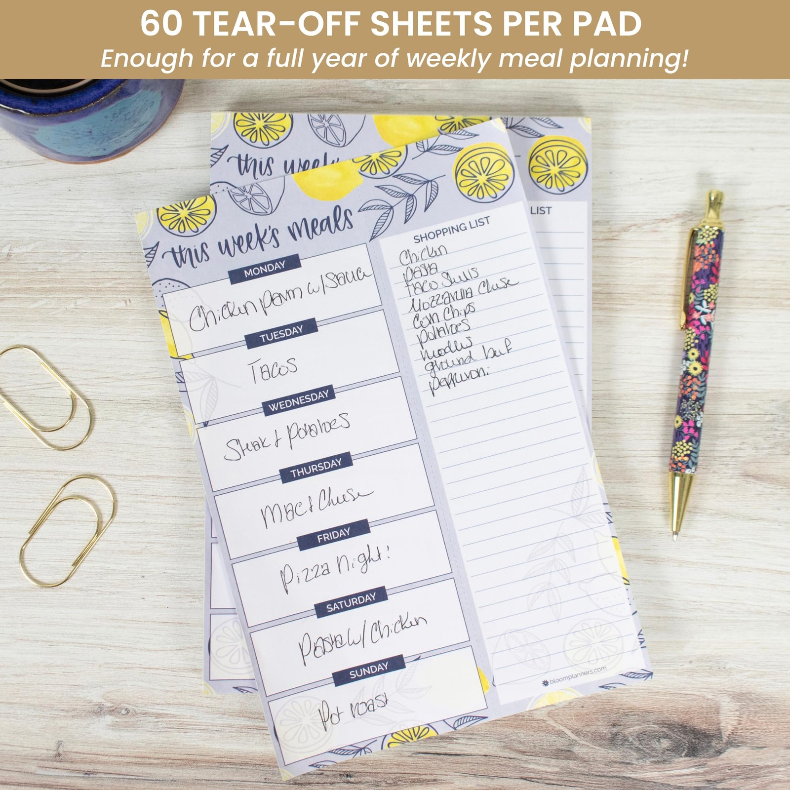 bloom daily planners Weekly Magnetic Meal 6 inches X 9 inches, Blue Lemons