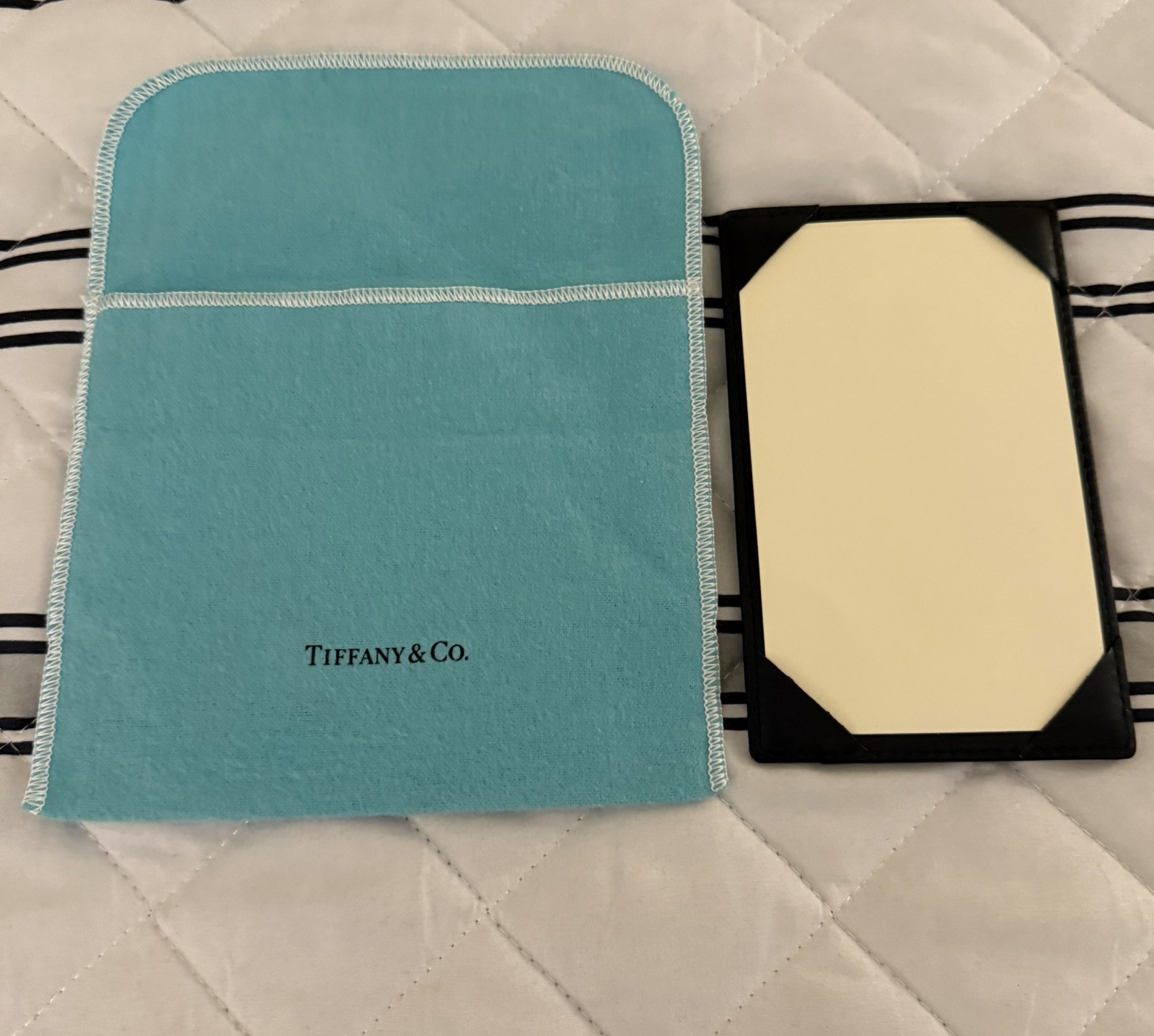 Tiffany & Co. Vintage Black Leather 3 1/2 x 5 1/2 Pocket Note Jotter Blue Pouch