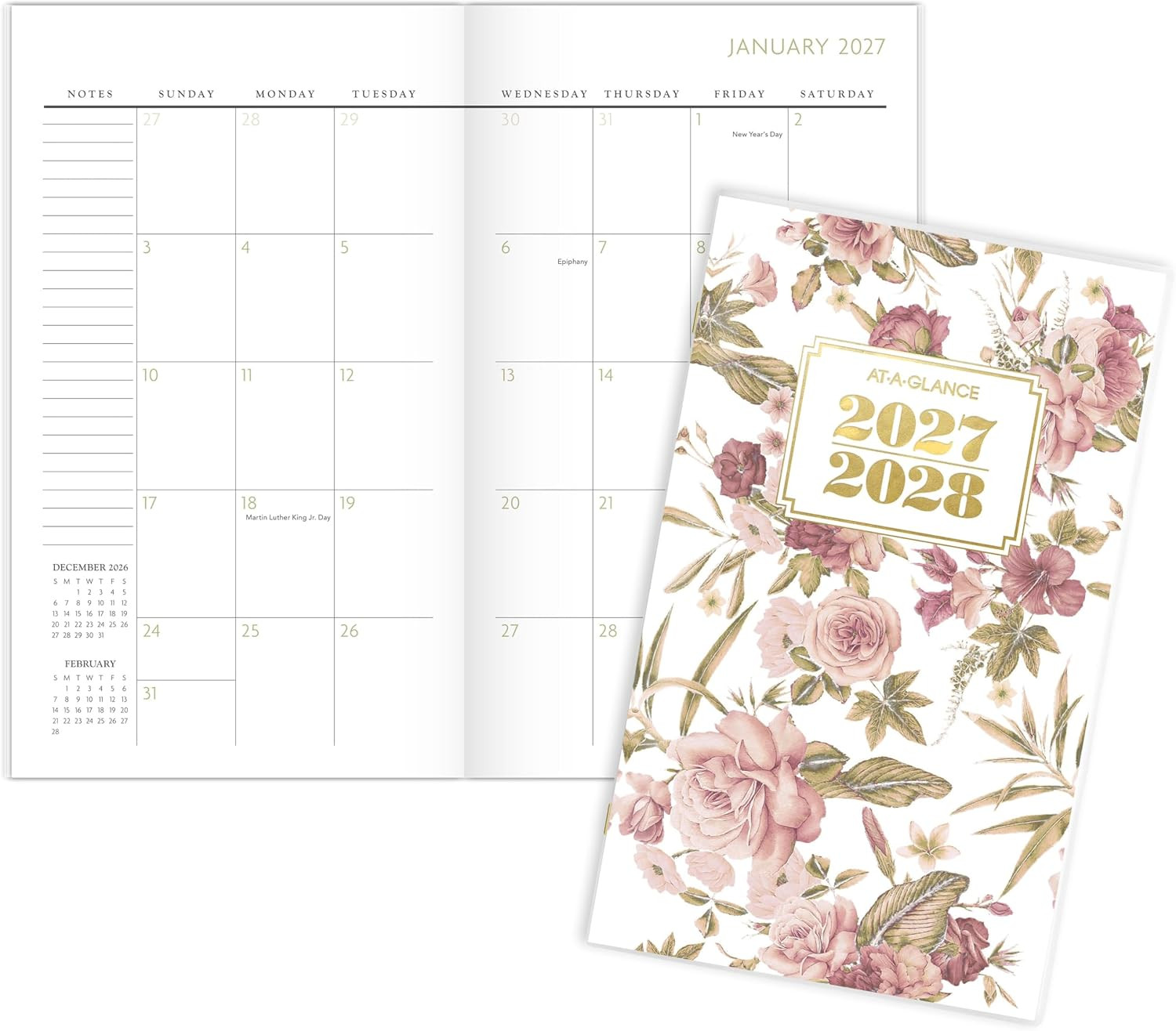 2027-2028 Floral Pocket Monthly Planner, 3.5″ x 6″, 2-Year Edition