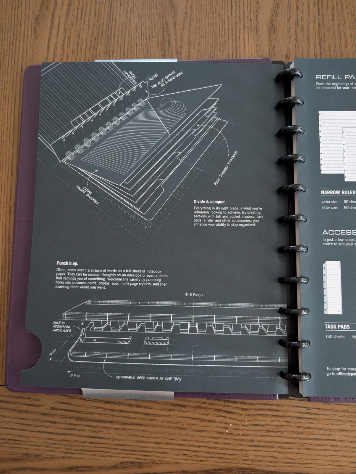 TUL Discbound Leather Notebook Cover w/ Lined Notes Pages, 60 Sheets Gray New