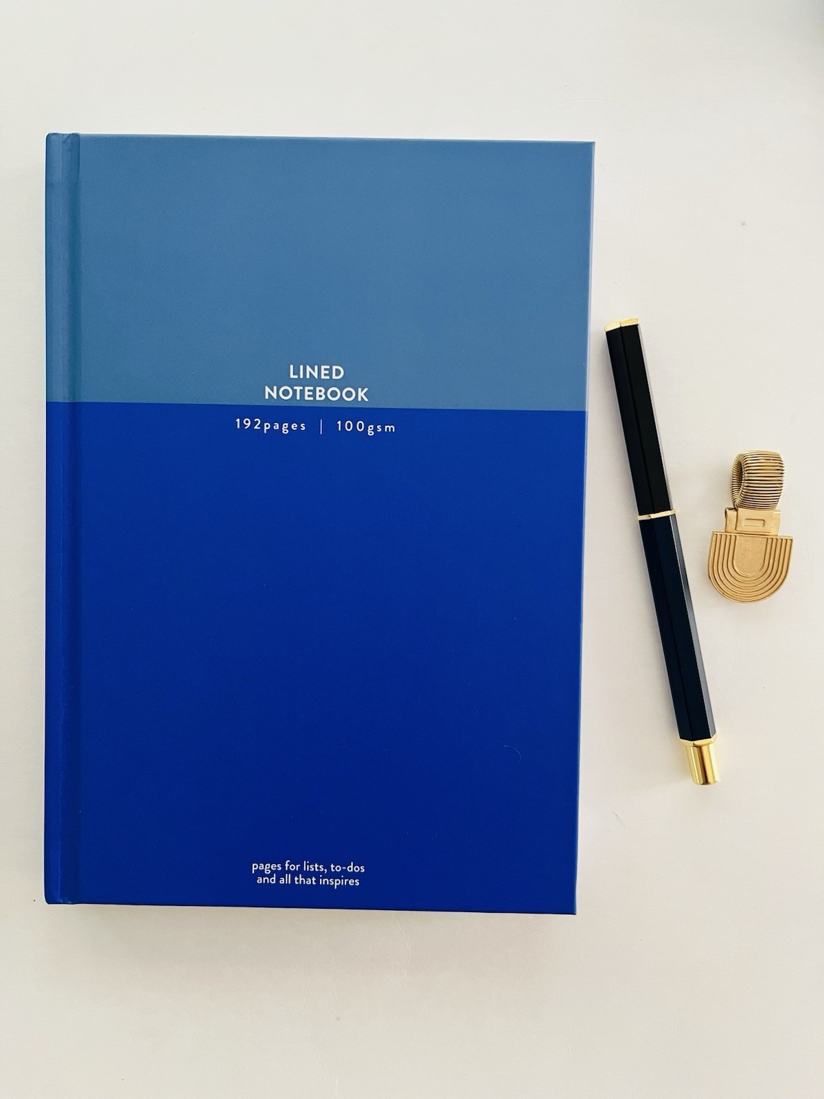 NEW Papier Make Your Mark Gift Set Blue Colorblock Lined Journal Pen Clip