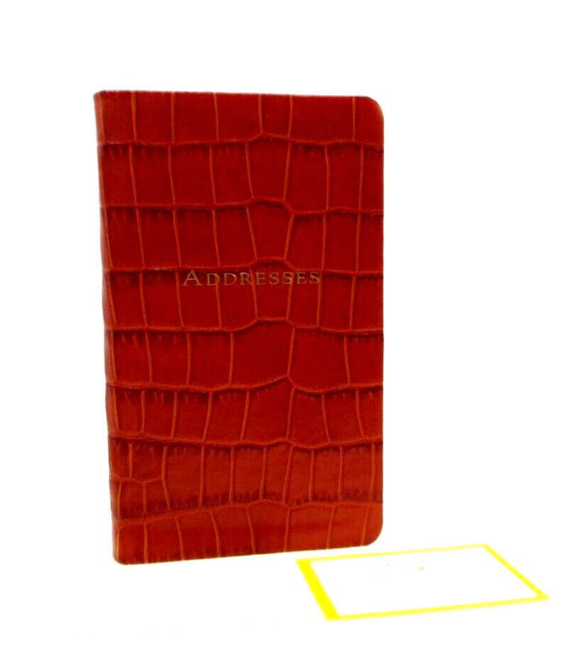 Graphic Image Address Book Pocket Size 3×5″ Leather Cover Orange Crocodile