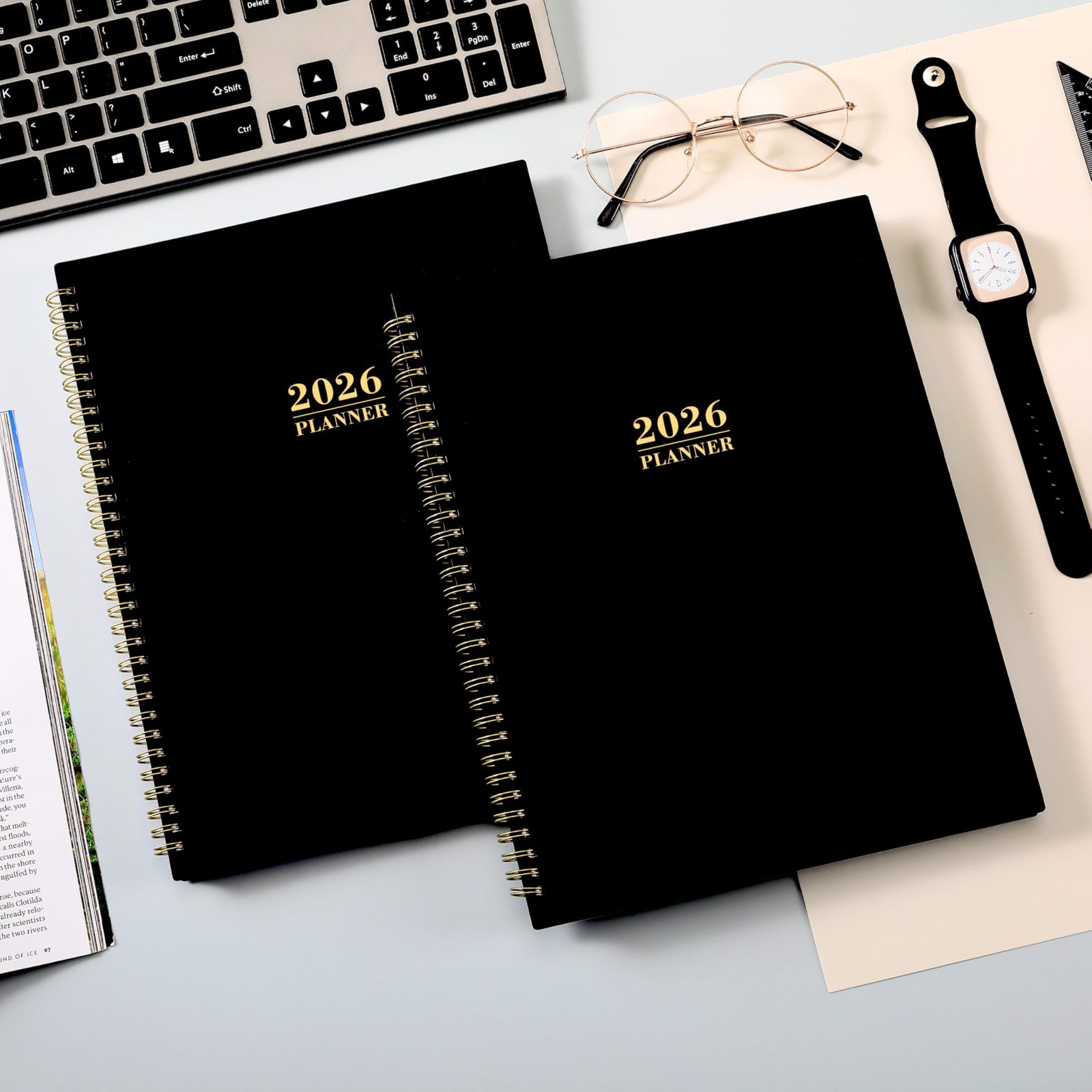 2026 Planner Organizer, Weekly Monthly Layout, Sticky Tabs Twin Wire, Black