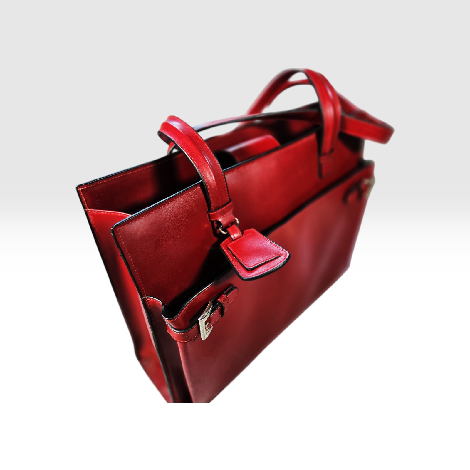Franklin Covey Burgundy Red Genuine Leather Large Tote Briefcase Laptop Bag