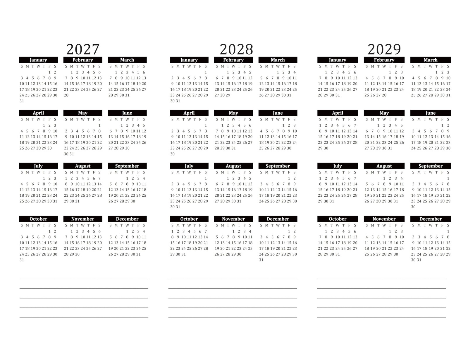 Ritadeshop 5 Year Calendar Planner Blue 11″ x 8.5″ Begin On Jan,