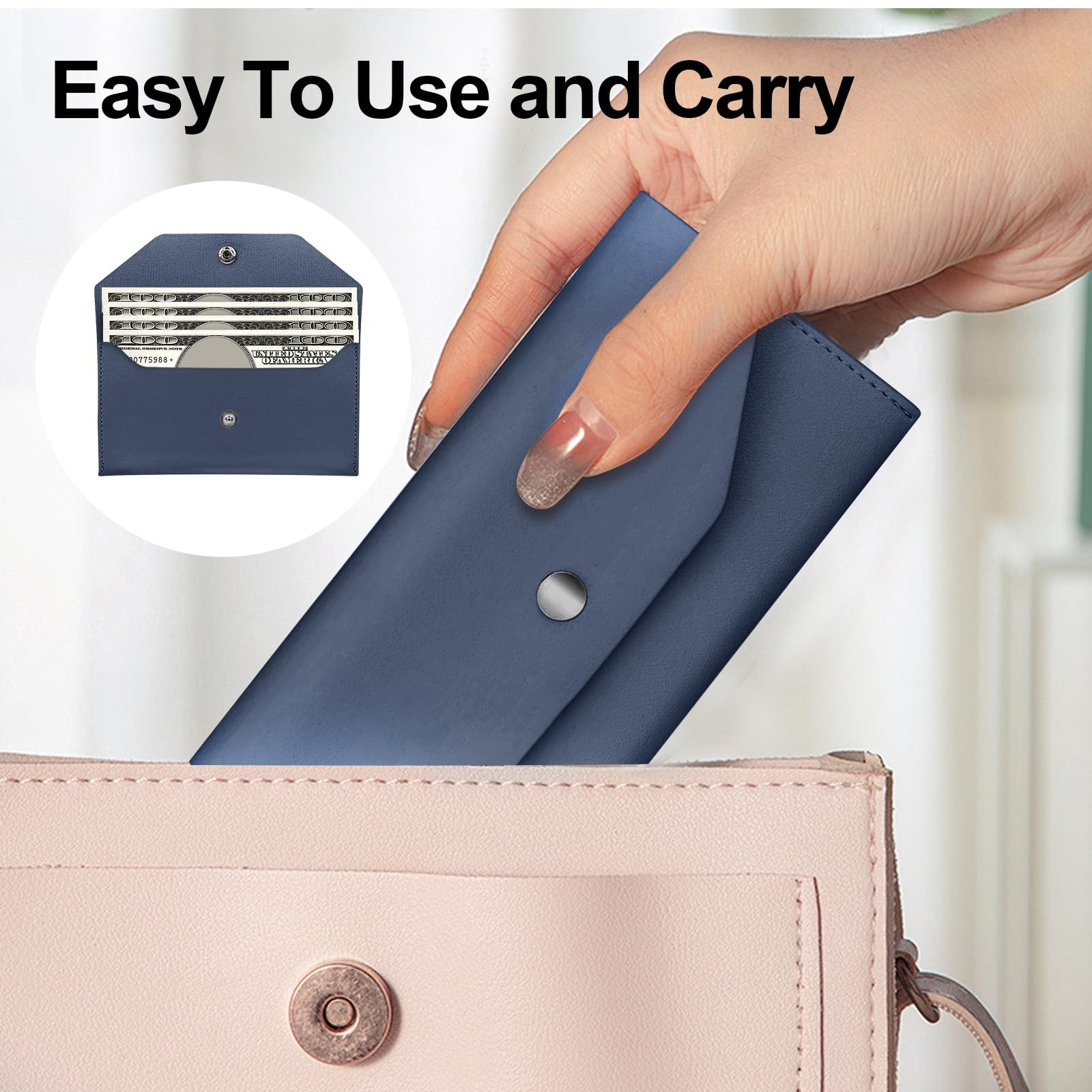 PU Leather Cash Wallets Envelope for Women Reusable Money Organizer
