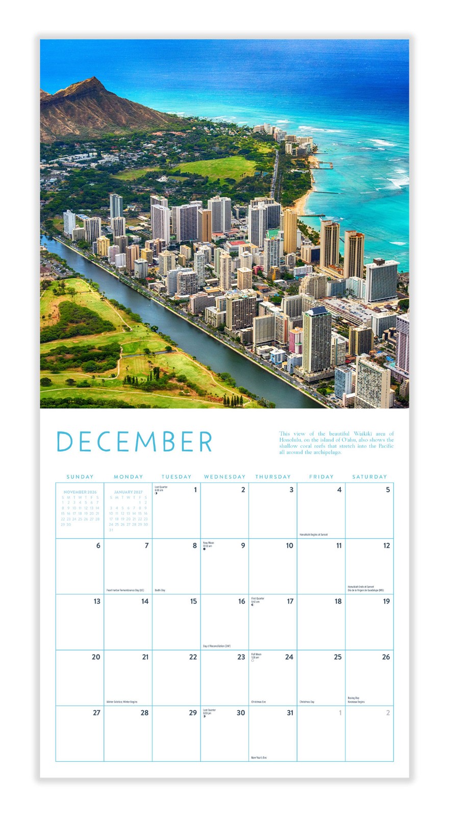 Hawaii Calendar 2026 | 12″ x 24″ 12 Month Calendar | Marble City Press