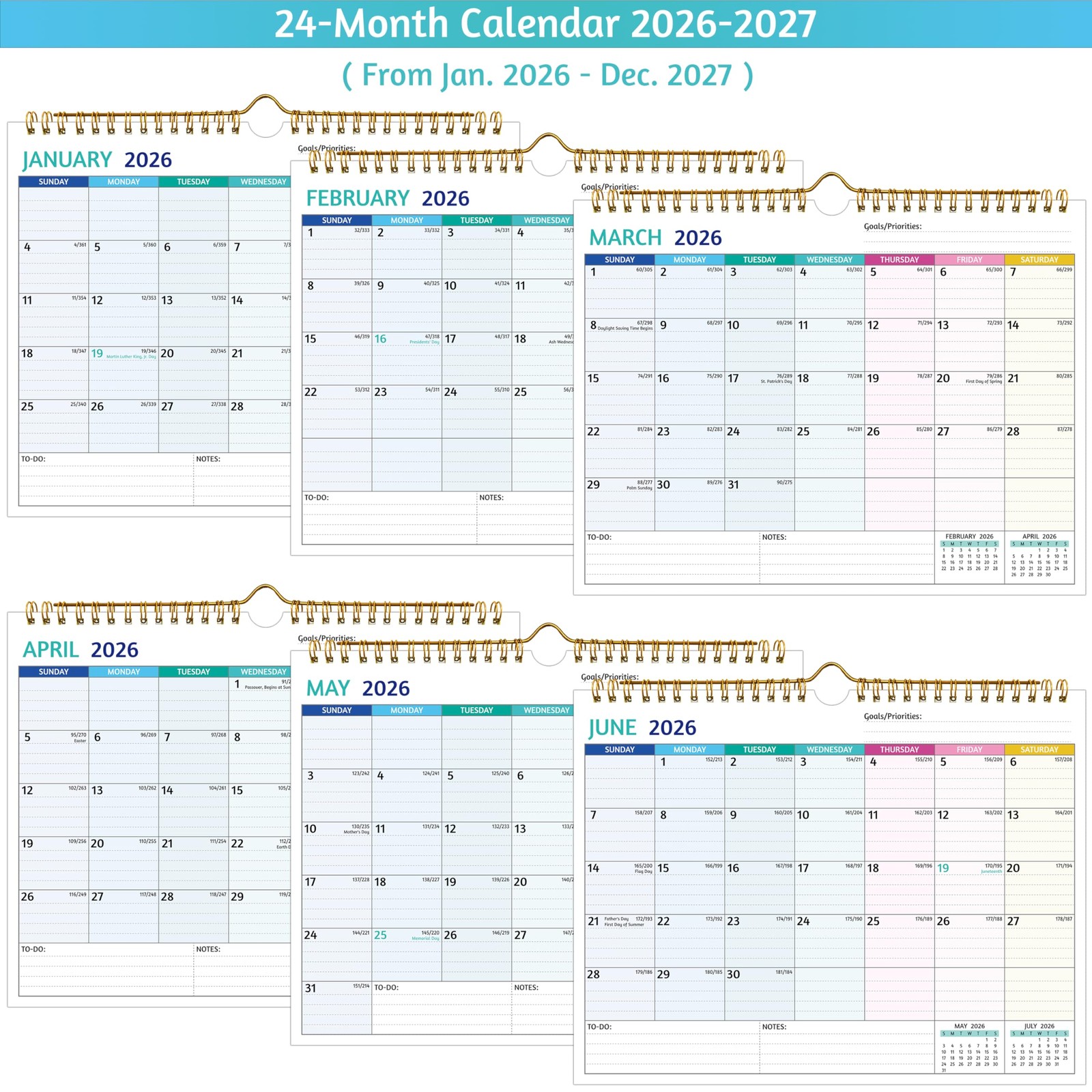 Wall Calendar 2026-2027 – 2 Year 2026-2027, 11 x 8.5 In, Jan 2026 -…