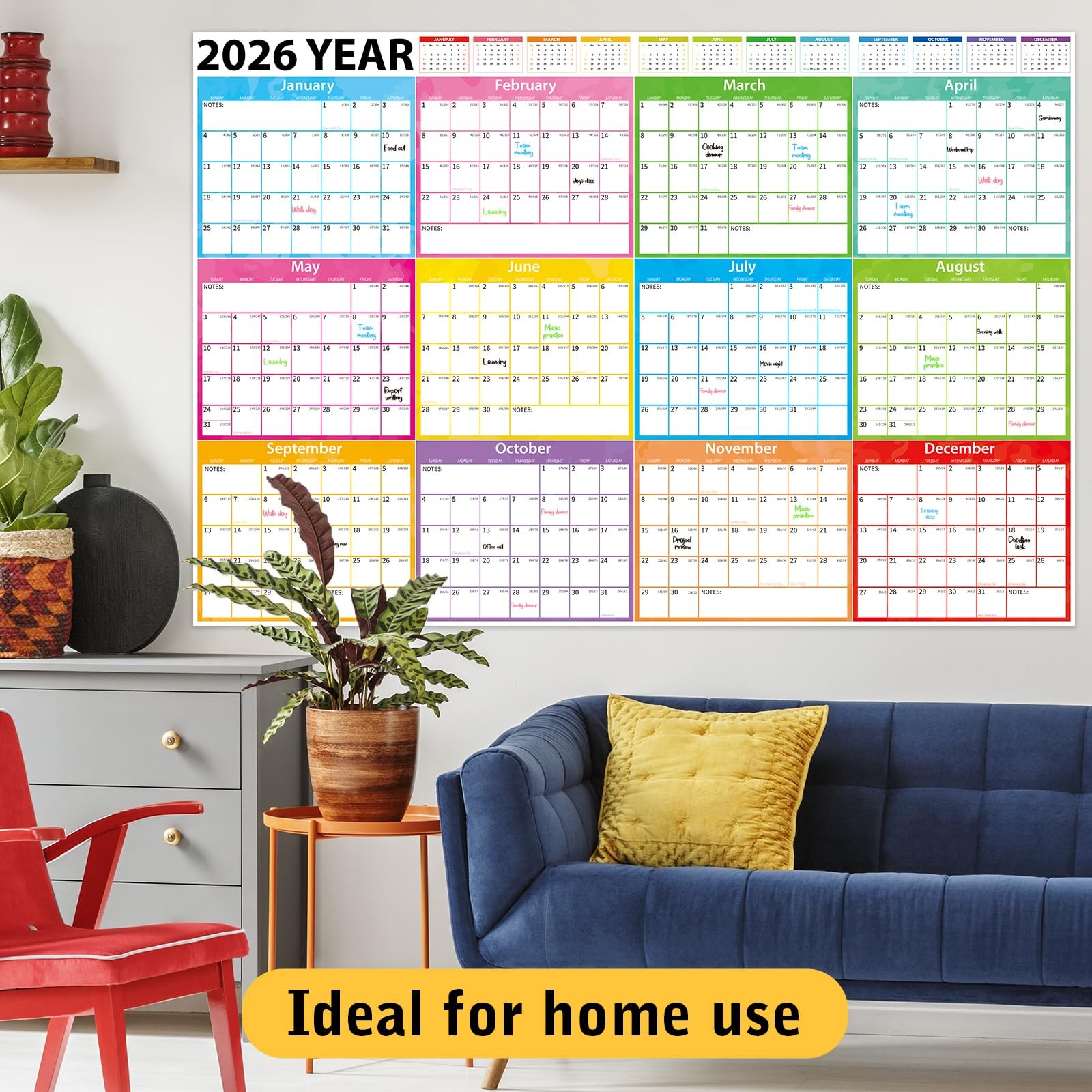 2026 Calendar,MoShining,Large Wall Calendar Dry Erase 48×32 inch, Multi