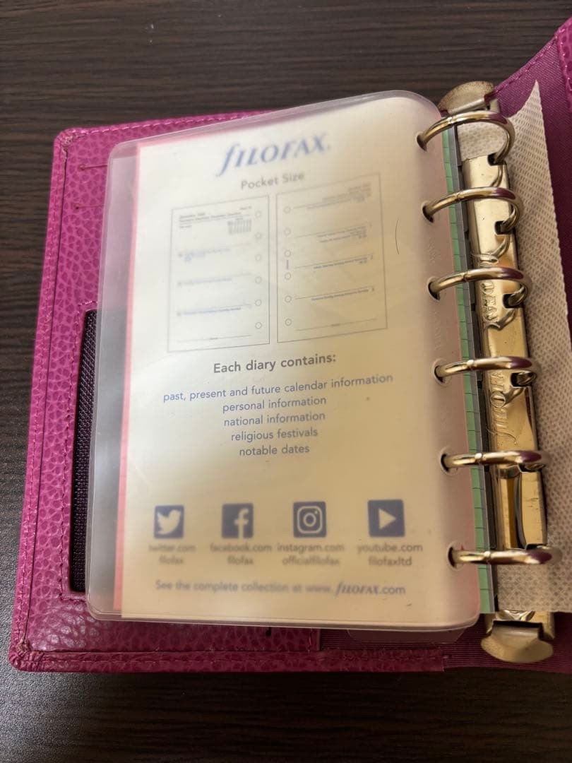 Filofax A6 Light Pink Leather Planner Organiser 6 Ring Zipper Pocket