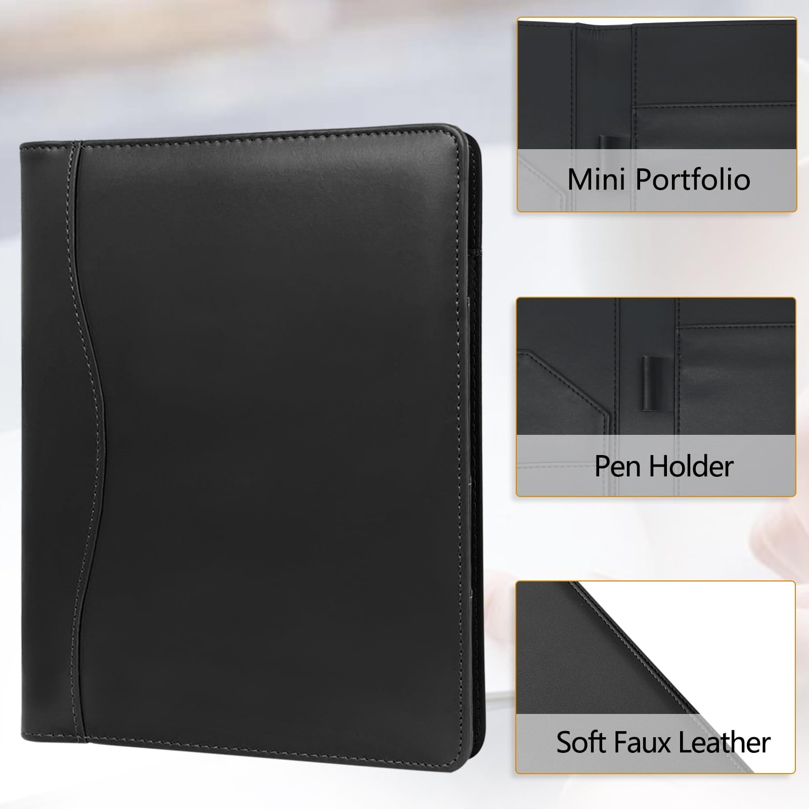 Leather Portfolio Binder 5 x 8, Mini Soft Leather Padfolio A5 Business Binder…