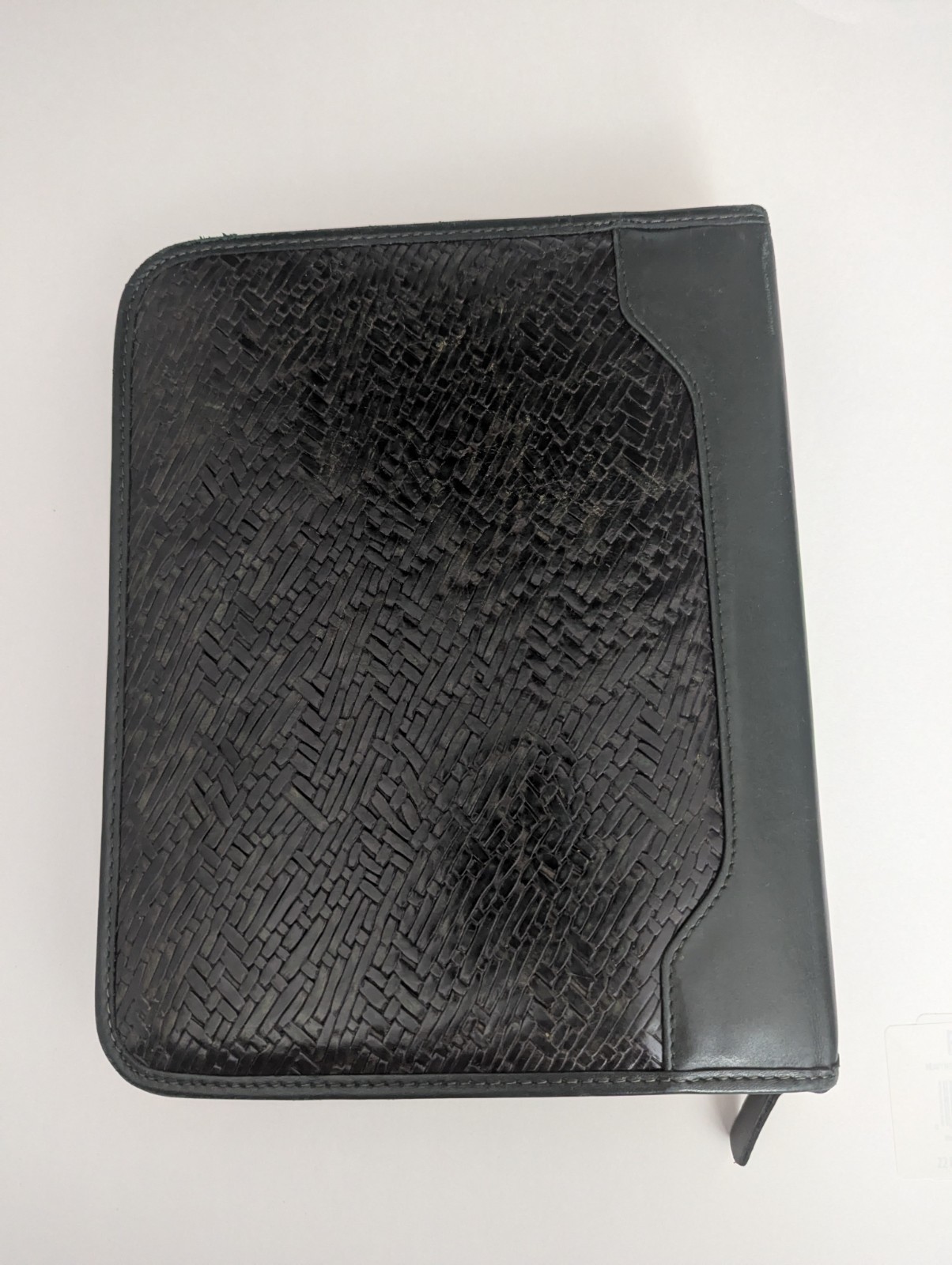 Franklin Quest Woven Planner Grain Leather Zip Around 7 Ring Binder 10.75 x 8.75