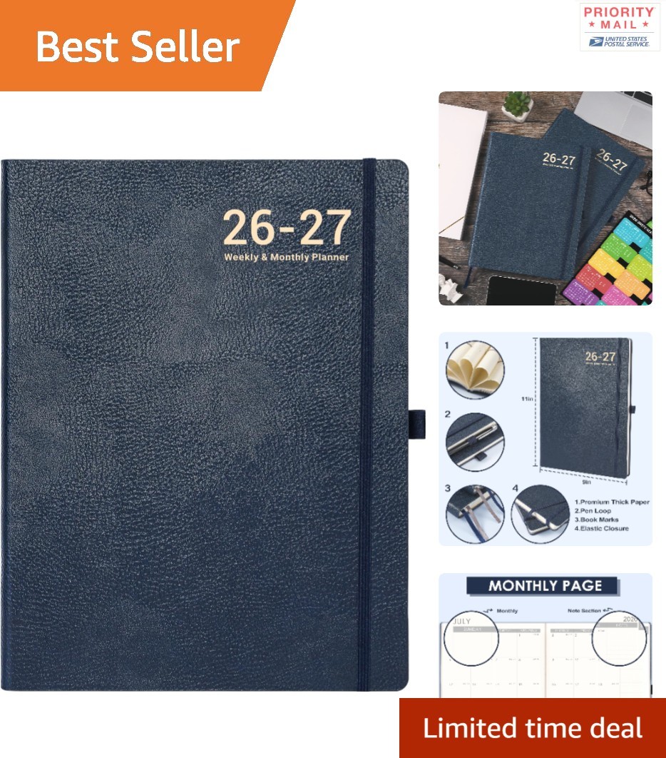 2026 2027 Monthly Weekly Planner Blue Flexible Cover Notebook with Notes Pages