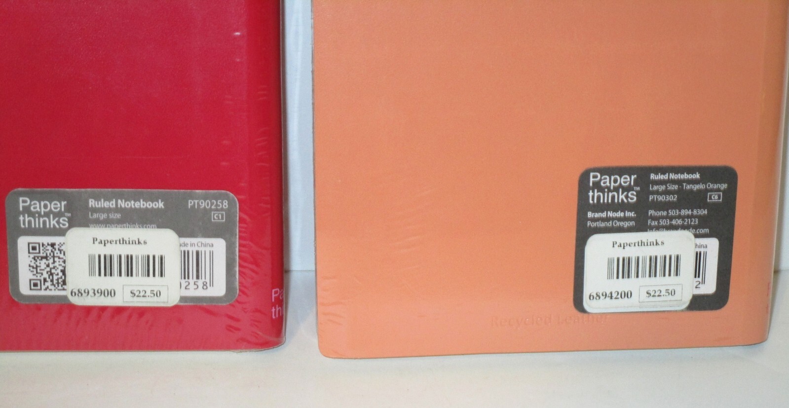 Paper thinks 2 new Ruled Notebook Red Orange Recycled Leather Sealed Large Size
