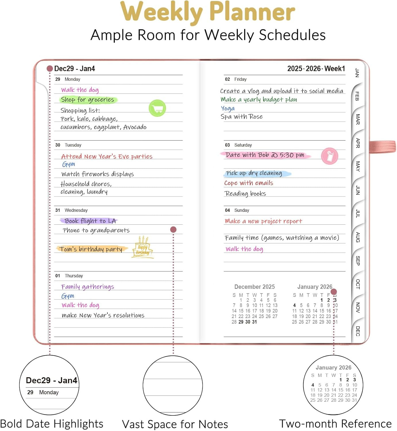 Pocket Planner 2026, Weekly Monthly Planners with Month Tabs for Purse, 3.5″ x 6