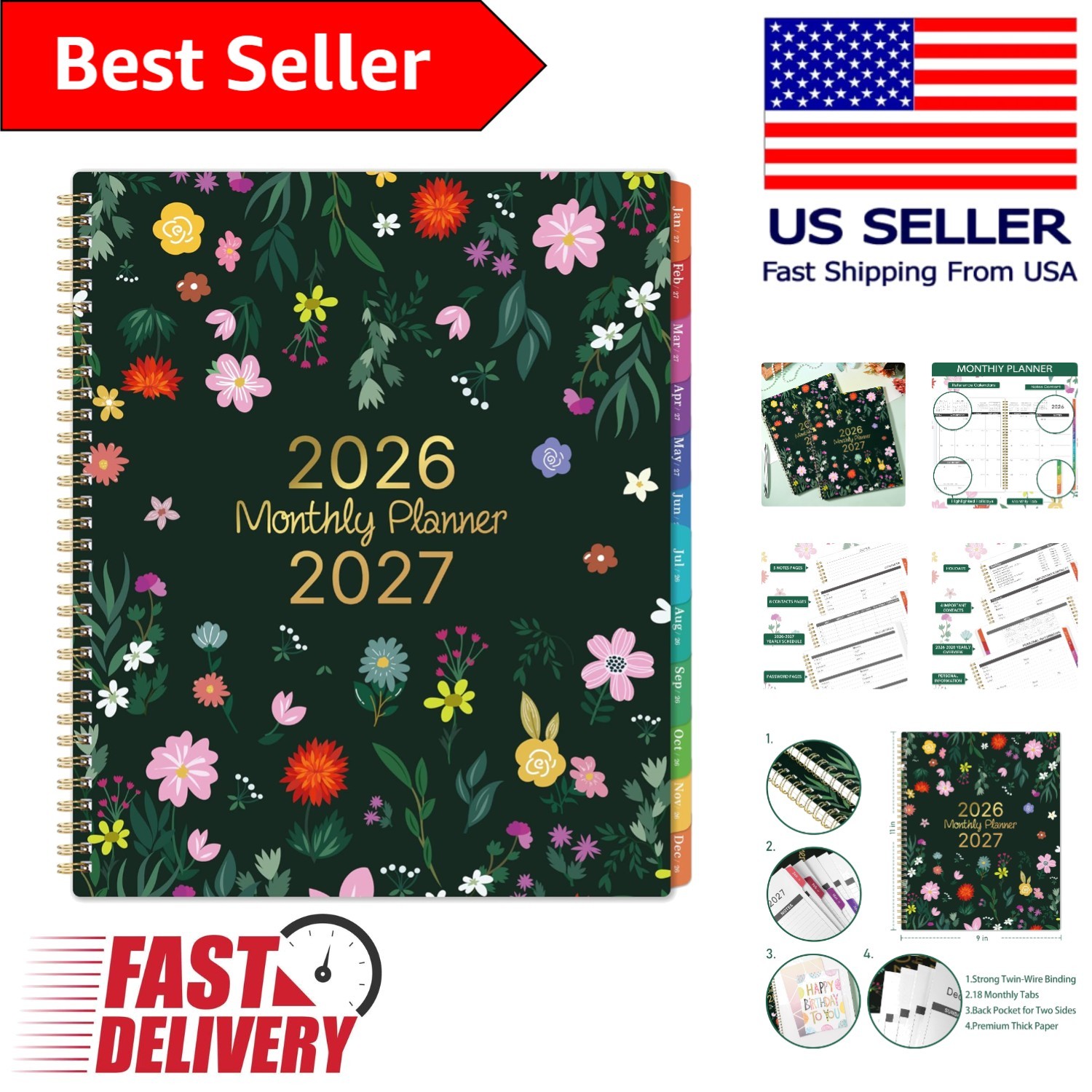 Ultimate Monthly Planner 2026-2027 – Colorful Tabs, Eco-Friendly, Ink-Resistant