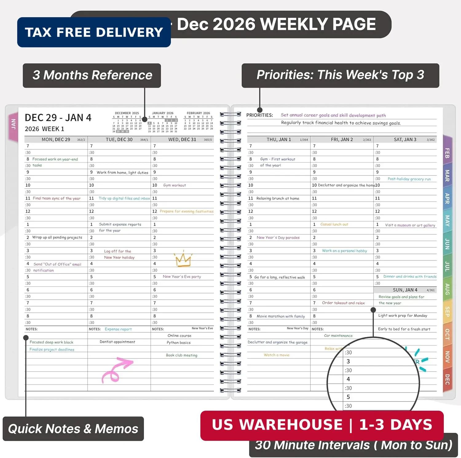 2026 Appointment Book, 30 Minutes-Hourly, Weekly & Monthly Calendar Planner 2026