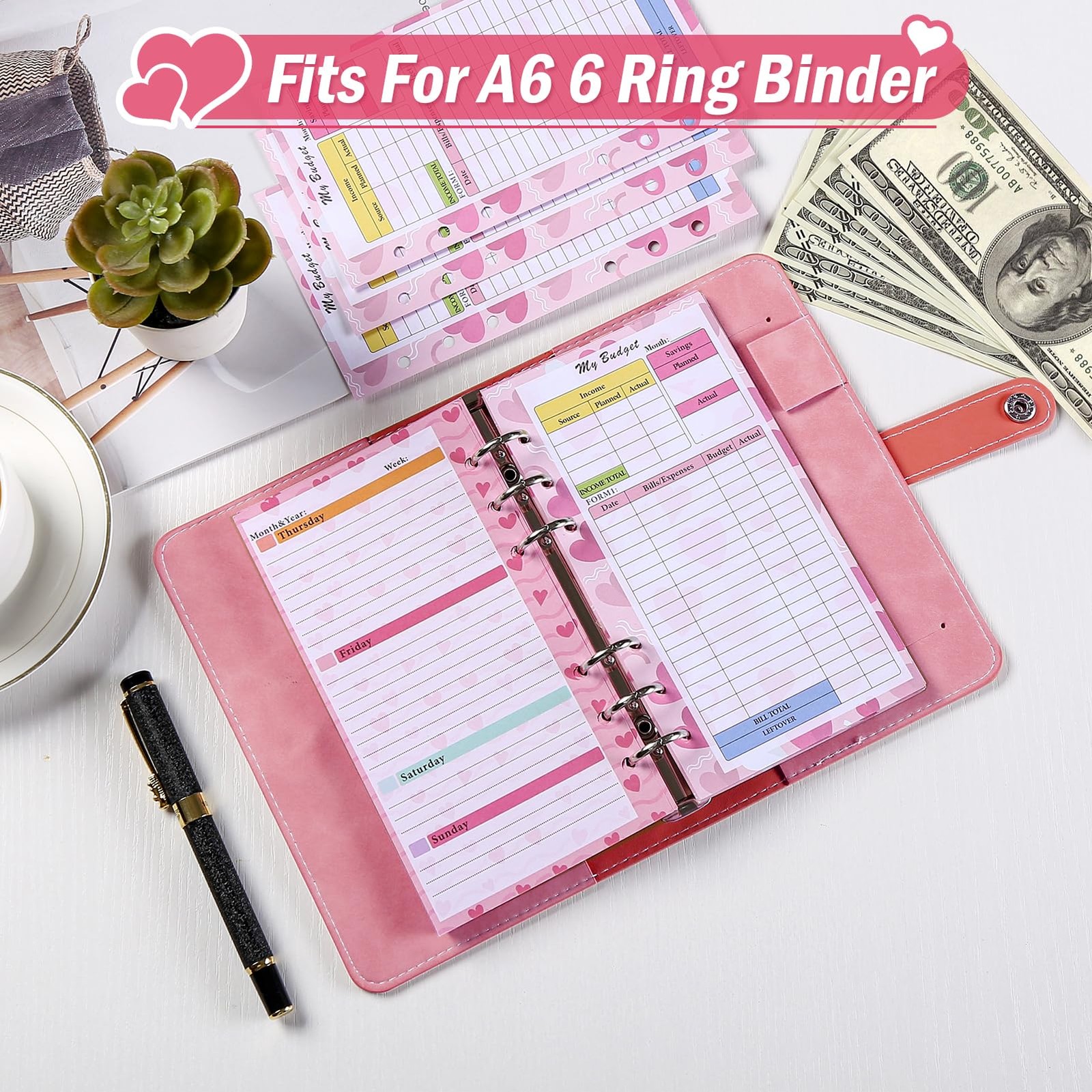 Toplive 3 Pack A6 Planner Refill Paper & Budget Sheets, Monthly 3 Pack, Pink