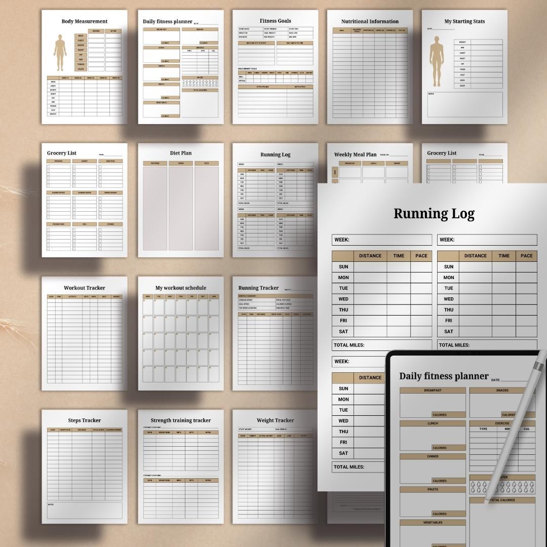 Digital Workout Planner Printable Fitness Tracker Weight Loss Meal Habit Log PDF