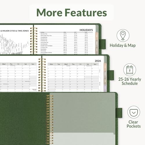 2026 Weekly & Monthly Planner 6.4″x8.5″ – Vegan Leather, Pocket, Bookmark, Deep