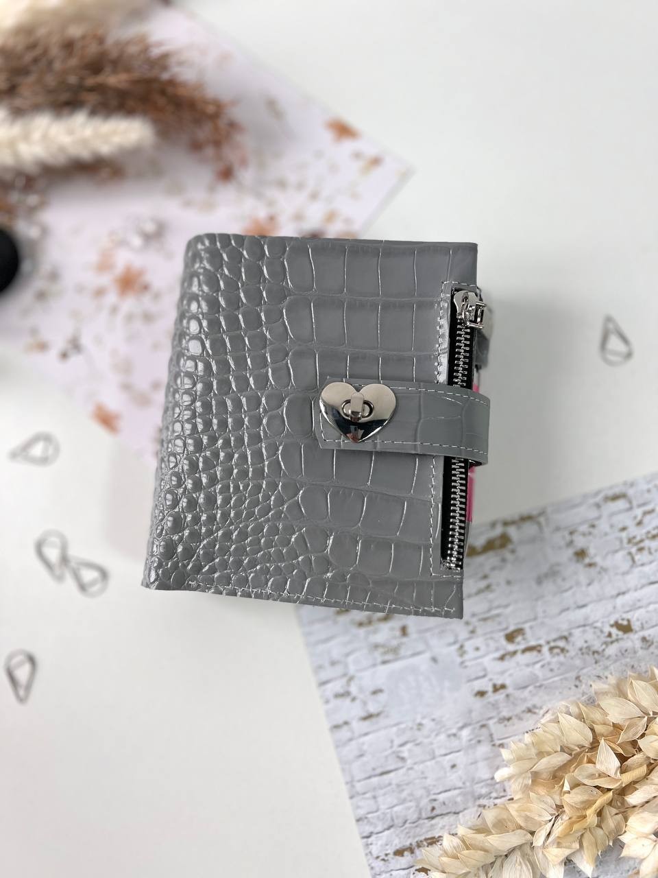 Grey leather notebook cover A7 6 rings mini wallet, dated 2026 planner.