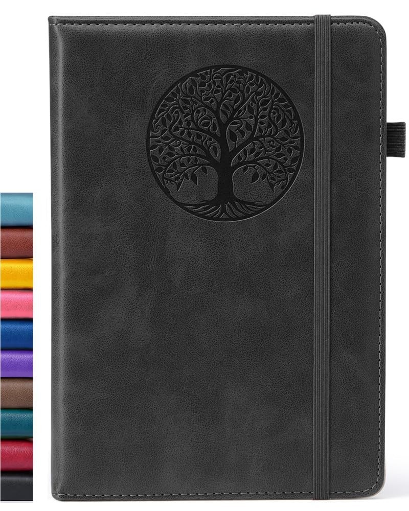 BIYUNRO Lined Journal Notebook for Women & Men, Hardcover Leather A5, Black