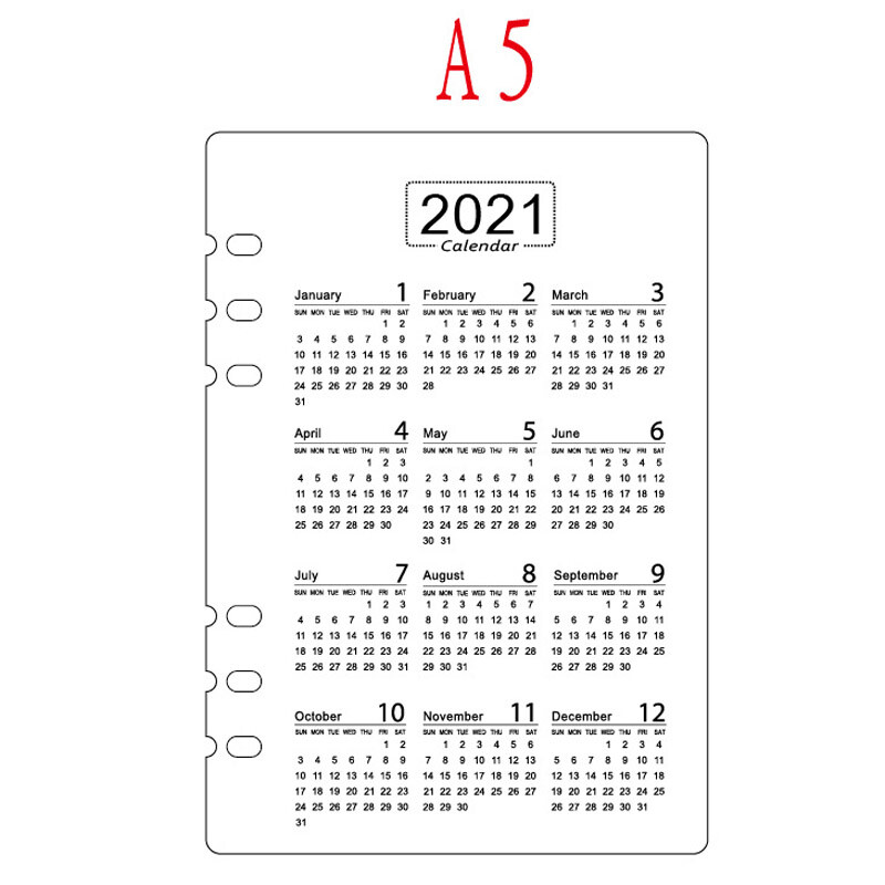A5/A6 2021 Divider Dashboard Plastic Insert Refill Canlendar Notebook Planner #s