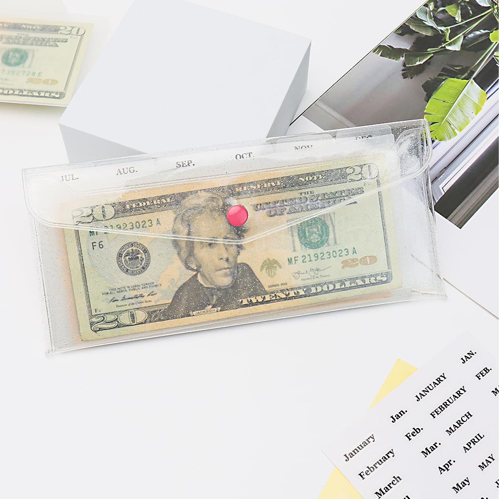 Cash Envelope Wallet PVC Transparent Budget Wallet Money Pocket Dividers Fros…