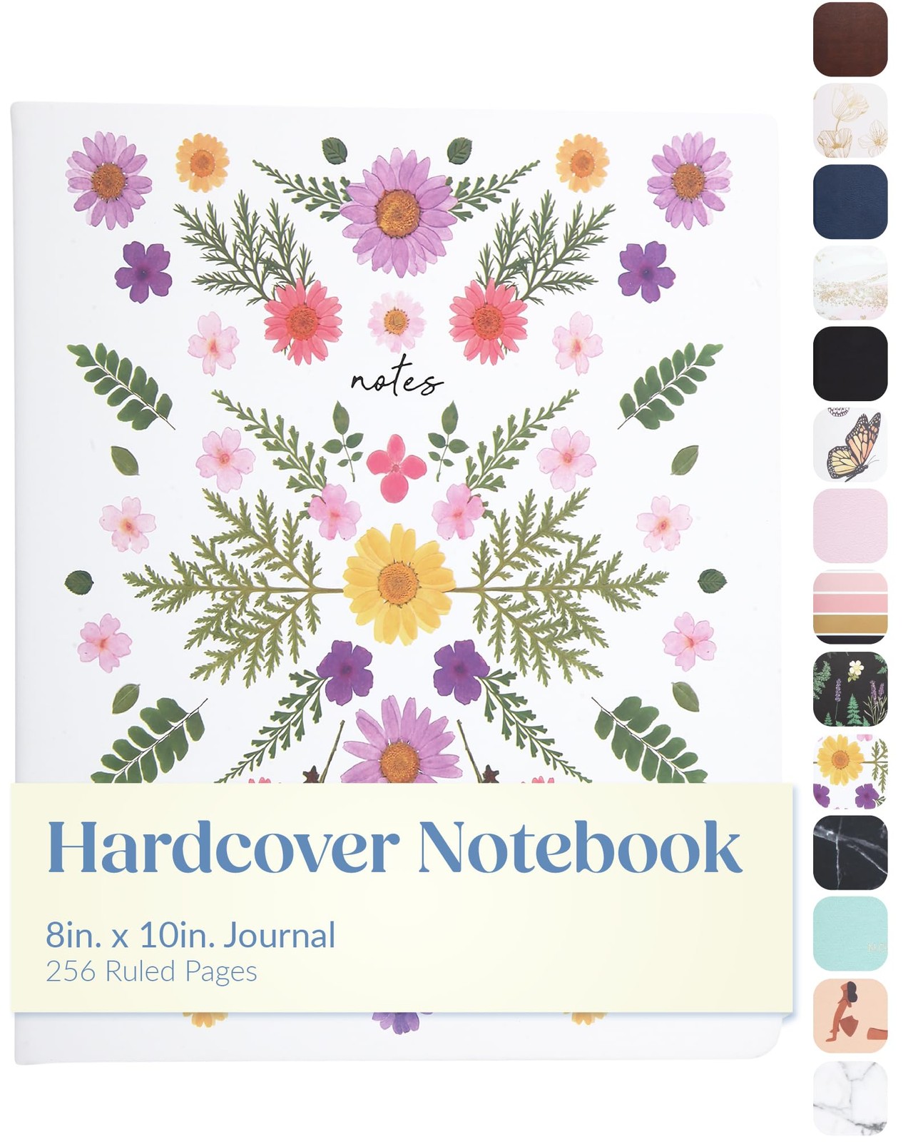 Eccolo 8×10 Large Journal Notebook with Debossed Floral Cover Design, 256 Ruled