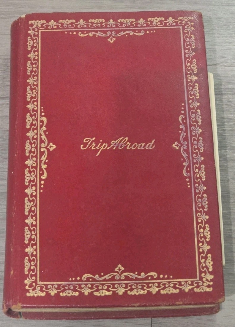 Vintage Trip Abroad Journal Diary Filled With Writing Stamps And Pressed Leaves